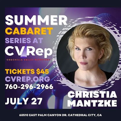 Live at CVRep on July 27: Christia Mantzke

In this one-night event, Broadway performer and Billboard Award-winning EMI recording artist, Christia Mantzke sings some of her favorite songs from productions over her past thirty years as an entertainer. She will share vocal snapshots of her theatrical career, along with stories from the road. With songs like “Proud Mary”, “I Get a Kick Out of You”, and “I Don’t Know How to Love Him”, you will be tapping your feet, singing, laughing, and perhaps shedding a few tears as you go along this musical walk down memory lane. Come see the performer that critics have raved can ” ..sing notes that have yet to be invented” and hailed as “a sheer pleasure to watch.” 

For tickets and more information visit:
https://prod5.agileticketing.net/websales/pages/info.aspx?evtinfo=286389~da1124cc-8e00-4553-92d8-9aae49d4bb78&