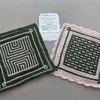 The 10th & 11th squares from @knitterknotter of KnitterKnotter.com 2023 CAL. Tunisian Mosaic crochet!
I used Artiste #5 thread with a 3.75mm hook.

#knitterknottertunisianblanketcal2023 #knitterknotter #tunisiancrochet #crochet #threadcrochet #crochetismyyoga #tunisianmosaiccrochet