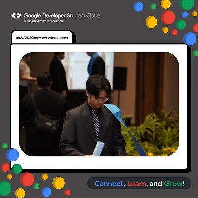 Hey there, tech enthusiasts! I'm Rafael from BINUS and I’m excited to start my journey
with the Google Developer Student Club 2023/2024 Chapter at Binus University
International. 🚀 Who's ready to dive into the world of tech with me? 💻✨ #GDSC2023
Stay tuned as I embark on this incredible tech journey with GDSC, connecting, learning, and
growing with fellow tech enthusiasts. Let's shape the future of technology together! 🌟󰠁󰞵
#GDSCMember #GoogleDeveloperStudentsClub
No matter your major or background, everyone's welcome to join GDSC as a regular
member. 🌟 I'm diving into the limitless possibilities of tech, and I want you to join me!
💡🔗 https://bit.ly/GDSCRegMemberRecruitment
