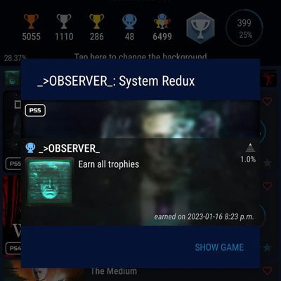 Second platinum of the year and 48th over all. One trophy shy of 6500. And this was a great platinum. @blooberteam observer system redux.  Next I am onto a #trophy clean up of bloobers the medium. Check me out at twitch.tv/PotatoAimRyan 

#playstaion #playstation4 #playstation5 #ps #ps4 #ps5 #PotatoAimRyan #gamingForTheKids #gaming #twitchaffiliate #trophygrind #trophyhunt #trophyhunter #platinum #platinumtrophy #playstationtrophyhunter #playstationtrophies #twitch #twitchstreamer