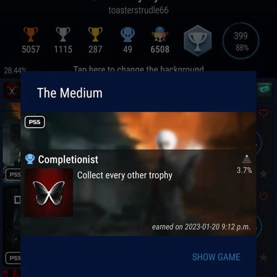 #platinum number three of the year. And 49 over all. @blooberteam the medium. 

#playstation4 #playstation5 #PotatoAimRyan #playstaion #ps #ps4 #ps5 #blooberteam #themedium #gamingForTheKids #gaming #trophy #trophyhunt #trophygrind #trophyhunter #platinumtrophy #twitchaffiliate #twitch #twitchstreamer #tunein #letsgo #extralife4kids #playstationtrophies #playstationtrophyhunter