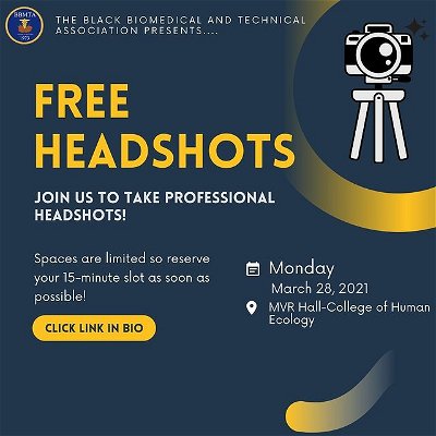 Need to update your LinkedIn profile picture? Have personal reasons to need a professional headshot? Register using the link Need to update your LinkedIn profile picture? Have personal reasons to need a professional headshot? Register using the link in our bio to sign up for a 15 minute time slot to get your picture taken in MVR on Monday the 28th of March! to sign up for a 15 minute time slot to get your picture taken in MVR on Monday the 28th of March!