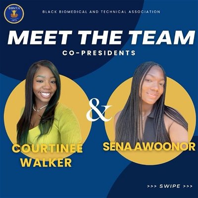 Meet the team! 
•
We’re excited to introduce to some and reintroduce to others, our BBMTA Presidents for the 2022-2023 school year, Sena, @senaawoonor, and Courtineé, @cs.w_ ! 
•
They’re continuing their dynamic duo from when they both served as Co-Conference chairs last year! 🤩