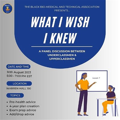 Considering pre-med or pre-health? 🩺 Course choices got you puzzled? 🤔 Uncertain about your upcoming semesters at Cornell? Let us help! Join our panel discussion with seasoned pre-health/med upper-classmen for invaluable insights in our "What I Wish I Knew" session.

🗓️ Mark your calendar: August 30th, 5-7 PM 🕔
📍 Warren Hall Room 151