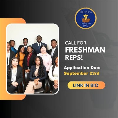 Are you a freshman interested in joining B.B.M.T.A's Eboard? Luckily, the application for the Freshman Rep. position is open! The application is due by 11:59pm on September 23rd. You can find the application in our Mylinks profile in bio👍🏿