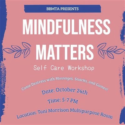 Are you feeling tired or stressed out? Need a way to de-stress? 

Come join us at Toni Morrison on Tuesday October 24th!

There will be games, snacks, art, and massages! You don’t want to miss out!

Please RSVP by October 22nd using the link in the bio!⬆️
