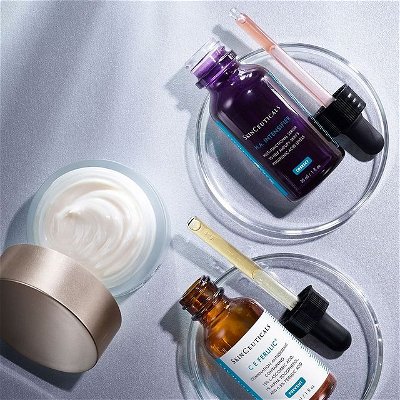 Prevent and correct with some of our favorites. H.A. Intensifier and C E Ferulic. @skinceuticals patented vitamin C serum.