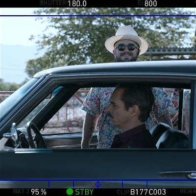 From Lalo’s traffic stop in Ep. 506 of @bettercallsaulamc. Rolling a #BMPCC4k, I think. Thanks for the snapper @photomatt600 #alexaLF #panavised #smallhd #stetson