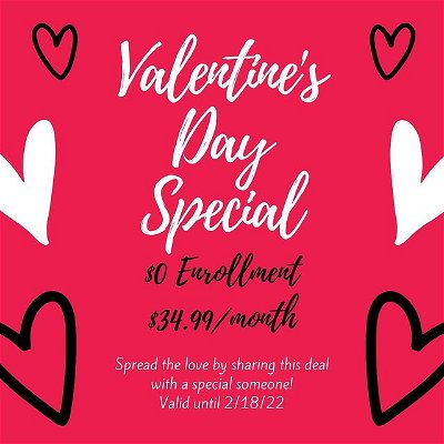 We’re feeling the love here at Five Star! 🥰😍💪🏼

In honor of the quick approaching Valentine’s Day holiday, we wanted to offer all new members an exclusive enrollment special happening now! 

For a limited time, all new members can enroll in our non binding month to month contract for $0 down and only $34.99 a month!

This sweet deal won’t last forever so make sure to share this with someone special! 

Promotion will be running until 2/18/22 ❤️