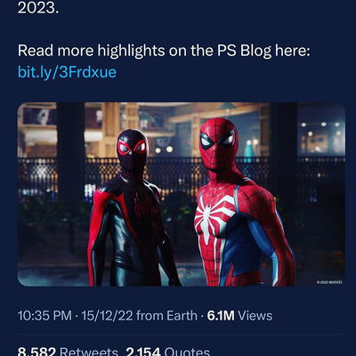 Well I personally didn’t liked both Spiderman 1 and Spiderman Miles Morales which i played on both PS5 and on PC. Both games have almost similar mechanics, same story progression with linear approach. Both games have 40% story rest just roaming in city for powerups, suit upgrades and side quest. I know they have developed a beautiful city with life like mechanics of web swinging but still it became monotonous after a while and eventually I end up using fast travel for most of the cases. Miles morales has really extremly short story comparing its price and with Original Spiderman Game(Could have been a DLC though to original). 

So I am not hyped nor interested in this IP and will wait once its launched and may be look for few streams and reviews of radbrad, mkfire&ice before jumping onto this one.

#spiderman #spidermanmilesmorales #spidermanps5

https://blog.playstation.com/2022/12/15/playstation-in-2023-highlights/?sf173775690=1