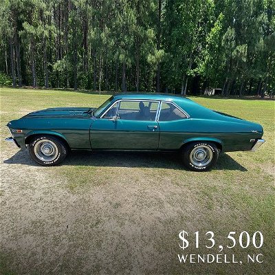 1968 Chevrolet Nova
——
“350 Motor, 350 Automatic, 10 Bolt 373, 4 Wheel Disc Brakes, Needs Door Panels and Headliner, Runs and Drives Good”

SEE OUR STORY FOR LISTING LINK:
https://raleigh.craigslist.org/cto/d/wendell-1968-chevrolet-nova/7487620258.html

Car info: #chevrolet  #1960s #cheapclassicsNC #nova
——
#classiccar #collectorcars  #carporn #coolcars #carlifestyle #vintagecars #vintagecarsdaily #vintagecarshow #carshopping #buyacar #carbuying #forsale #keepitclassic  #buyerbeware #nogaurantees #classiccars #cheapclassics #cheap_cassics #classiccarsforsale