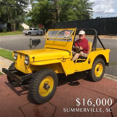 1949 Willys Jeep CJ2 
——
“I hate to sell it but I’m getting too old to get in and out of it. I learned to drive on a 1948 on the farm Dad traded the 48 for a 1952 which he kept until 1967. Needless to say this is memory lane for me, when I saw it I had to have it. I hope whoever gets it has the same thrill.”

SEE OUR STORY FOR LISTING LINK:
https://charleston.craigslist.org/cto/d/summerville-1949-willys-jeep-cj2/7481010009.html

Car info: #willys  #1940s #cheapclassicsSC #jeep
——
#classiccar #collectorcars  #carporn #coolcars #carlifestyle #vintagecars #vintagecarsdaily #vintagecarshow #carshopping #buyacar #carbuying #forsale #keepitclassic  #buyerbeware #nogaurantees #classiccars #cheapclassics #cheap_cassics #classiccarsforsale