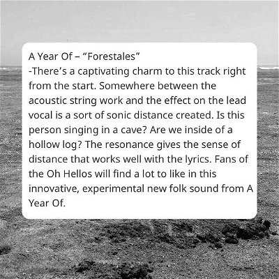 Thanks to @eartothegroundmusic for the review of Forestales 🌲. Means a lot 🙌🏼

You can check out his blog by clicking on the link in their bio.

#musicreview #newreleases #wintermusic #winter #homerecording #folkmusic #indiemusicians #upandcomingartist