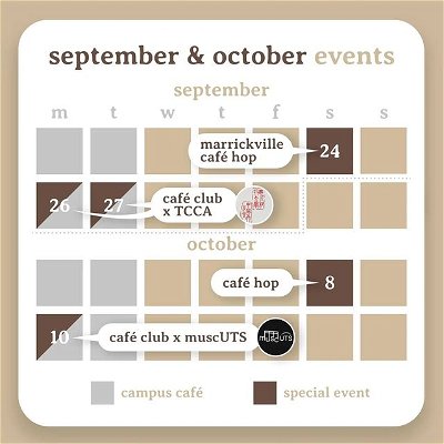 🗓️Half of semester two has past and it’s nearly stuvac! We have a lot of exciting events planned out for you!

Take a look at our calendar for an overview of September and October. Join our discord(link in bio) for details on the date and time for each event!

@activateuts
.
.
.
.
.
#activateuts #uts #sydney #university #activate clubs