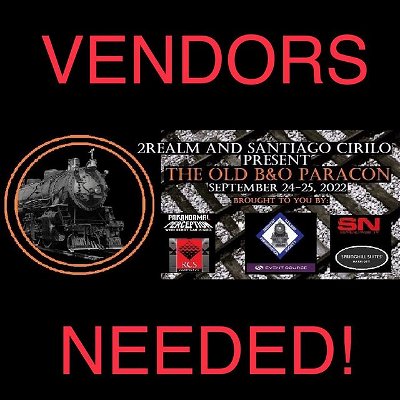 CALLING ALL VENDORS!!!!!

2Realm Paranormal with our new partner Santiago Cirilo present The Old B&O ParaCon September 24th & 25th in Cleveland Ohio! 

Event will be held in the roundhouse surrounded by old famous trains! The 1906 location has been featured on The Holzer Files, Ghost Hunters, and Most Terrifying Places. 

Tables are $75 (that covers both days). 
6ft, 2 chairs

For more information contact me directly. 

YOU WILL NOT BE ASKED TO GO TO A FORM APP!!!

I, Sabrina Marie or Tresa Muncy (founders of 2Realm Paranormal) will personally provide you with the form via our email, as well as payment information, and we are happy to video chat for your extra comfort.