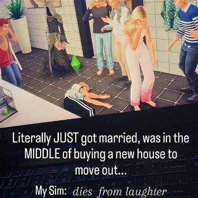 You can't be fr 🙃 I don't even know why she was laughing, they were literally exchanging vows in the kitchen and she was about to take the phone out to move- 

#sims #thesims #ts #simstagram #cc #simstagrammer #simsta #story #rp #simmer #roleplay #simsstory #life #game #legacy #simslife #ea #build #house #sim #simblr #simscommunity #gameplay #blacksims #simscc #family #simstory #simsrp #maxismatch #gamer