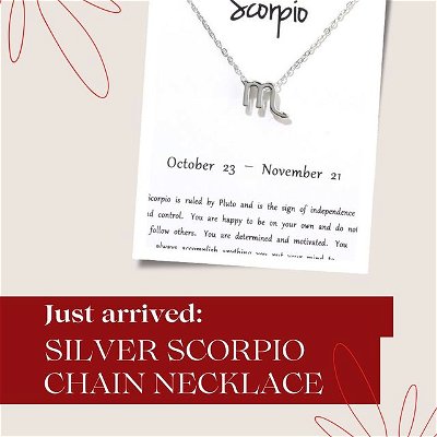 🌟✨ New Arrival Alert! Silver Scorpio Chain Necklace 🦂✨

Embrace your star sign with our latest addition, the Silver Scorpio Chain Necklace! 🌌✨ The intricate Scorpio pendant dangles gracefully from a delicate chain, creating a unique and mesmerizing accessory.

Embody the energy of your zodiac sign and elevate your style to celestial heights! 🌠✨ Limited stock available, so grab yours before they're gone! 

🛍️ Shop Now: link in bio
#ScorpioSeason #ZodiacJewelry #NewArrival #SilverScorpioNecklace

Hurry, Scorpio enthusiasts! Your star-studded accessory awaits. Wear your zodiac with pride and let your unique essence shine bright! ✨🌟
-
-
-
#smallbusiness #womanownedbusiness #newproduct #supportsmallbusiness #jewelry #fashion