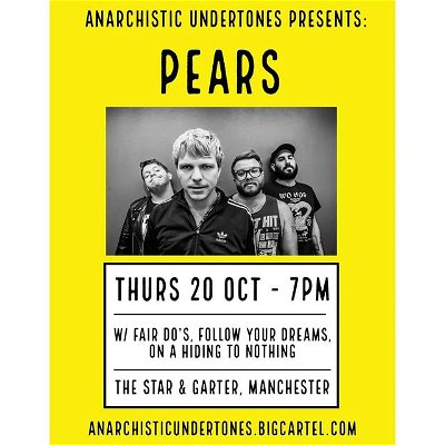 Morning, folks. Here's another thing that's occurring in October. @pearstheband gracing @starandgarter with their tunes. Support from @followyourdreamspunk @oahtn and us. Much excite.

Fair Do's. X