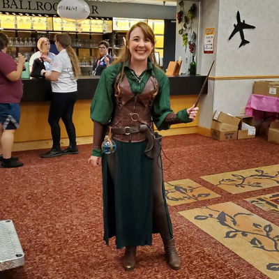 Our little comi-con was great! I spent most of my time DMing two one-shot campaigns, but I did get a chance to walk around a bit. My cosplay is my original character, Viaveritsa! She's a half-elf sorcerer and one hell of a tavern keeper. 🍺
.
.
.
.
#twitchtv #twitchaffiliate #smallstreamer #cosplay #halfelf