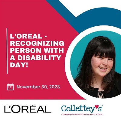 Hey there, friends! I'm happy to announce that I will speak at the upcoming @lorealparis event on Recognizing Person with a Disability Day on November 30th! It's an honor to be given the chance to share my story and inspire others to pursue their dreams, no matter what obstacles they may face. I can't wait to connect with like-minded individuals and use our collective voices to spread awareness and promote positive change. Hope to see you there! ❤️🌎 

#ColletteysCookies #ColletteDivitoo #DisabilityAwareness #LorealEvent #disabilityrights #disabilityactivist #downsyndrome #downsyndromeawareness #womanowned #entrepreneur #overcomeadversity #purposedriven #purposeforward #nonprofitfounder #disabilityemployment