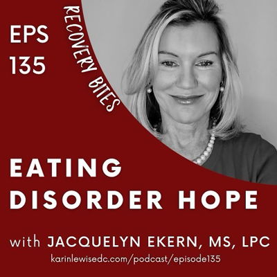 We are thrilled to welcome Jacquelyn Ekern, MS, LPC, founder and licensed therapist specializing in the treatment of eating disorders, to the show for, ”Eating Disorder Hope.”

Tune in for a discussion on finding meaning in suffering, what happens when one’s external image does not align with their internal sense of self, feeling “whole,” treating eating disorders and substance abuse simultaneously, the changing family dynamic, how to recognize strides towards recovery, and more!

Jacquelyn Ekern, MS, LPC is the President of Ekern Enterprises, Inc and licensed therapist specializing in the treatment of eating disorders. After recovering from her eating disorder, Jacquelyn found herself driven by a profound desire to help those struggling, she founded Eating Disorder Hope, and later, Addiction Hope.

Jacquelyn holds a Bachelor’s degree in Human Services from The University of Phoenix and Master’s degree in Counseling/Psychology, from Capella University. She has extensive experience in the eating disorder field including advanced education in psychology, participation, and contributions to additional eating disorder groups, symposiums, and professional associations. 

She is a member of the Academy of Eating Disorders (AED), the Eating Disorders Coalition (EDC) and the International Association of Eating Disorder Professionals (iaedp).

You can listen to Jacquelyn’s episode by clicking the link in our bio, at karinlewisedc.com/podcast/episode135 and on all podcast streaming platforms. As always, thank you for listening!
•
•
•
•
#EDAwareness #SafeSpace #HealthyBoundaries #EDH #EmotionalHealth #InnerWork #HealingJourney #AddictionRecovery #InnerCritic #SoberCommunity #EDHope #WeDoRecover #EDWarrior #SelfLoveFirst #InvisibleIllness #BoundariesAreHealthy #SelfCompassion #MentalHealthAwareness #RecoveryBites #RecoveryPodcast