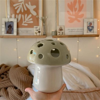 so lucky to find this on a trip! planning to put lights in mine✨🍄 

#cottagecore #cottagecoreaesthetic #cottagecoredecor #mushrooms #mushroom #mushroomdecor #mushroomvase #mushroomlamp #mushroommug #cozydecor #cozysetup #cozydesk #cozygamer
