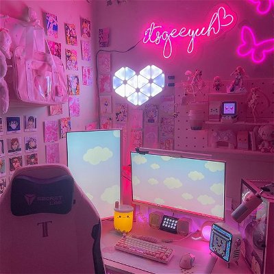 tried a boba/kawaii themed setup inspired by my new @smokonow boba tea lamp & mousepad 🤍🧋what do you guys think? 🤍

really missed doing these themed setups! 🥰

tags: #pink #pinkbedroomdecor #pinkgamingsetup #pinkpinkpink #pinkaesthetic #gamergirl #gamerlife #rgb #rgblights #rgbpc #kawaii #kawaiiaesthetic #kawaiikeycaps #kawaiigirl #kawaiistyle #gamergirls #girlssetups #setup #setupinspiration #setupgaming #divoom #nanoleaf #secretlab