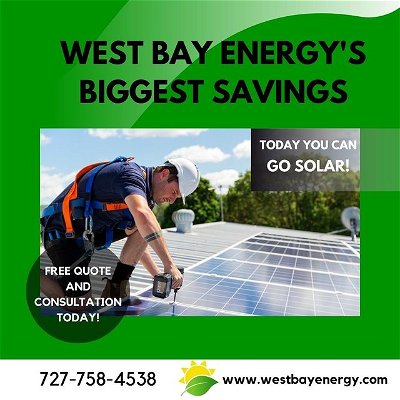 Be proud of going solar and the benefits like these.  Want to go Solar?  Get a FREE quote and Call West Bay Energy today 727-758-4538
.
.
.
.
#solar #solarcompany #solarpanel #installation #projects #production #guarantees #quality #service #product #solarpanelnstallation
#tampabaysolar #StPeteSolar #FloridaSolar #FloridaSolarExperts